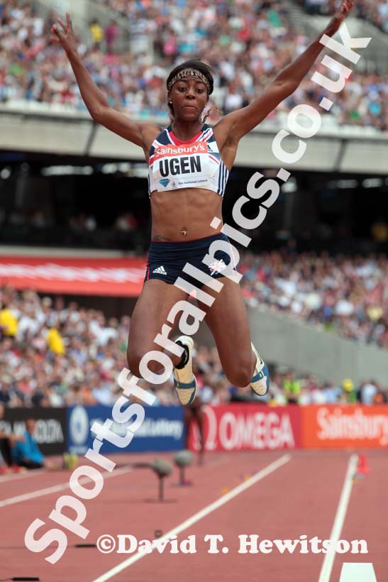 Lorraine Ugen taking part in the long jump at the  2013 IAAF Diamond League, Sainsbury's Anniversary Games, Queen Elizabeth Olympic Park, London.
